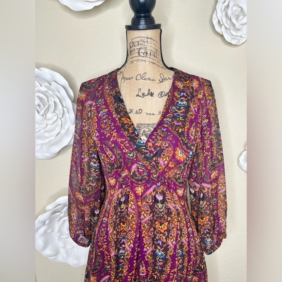 Jessica Simpson Brown & Purple Floral Size 6 High Low Dress - Picture 4 of 13